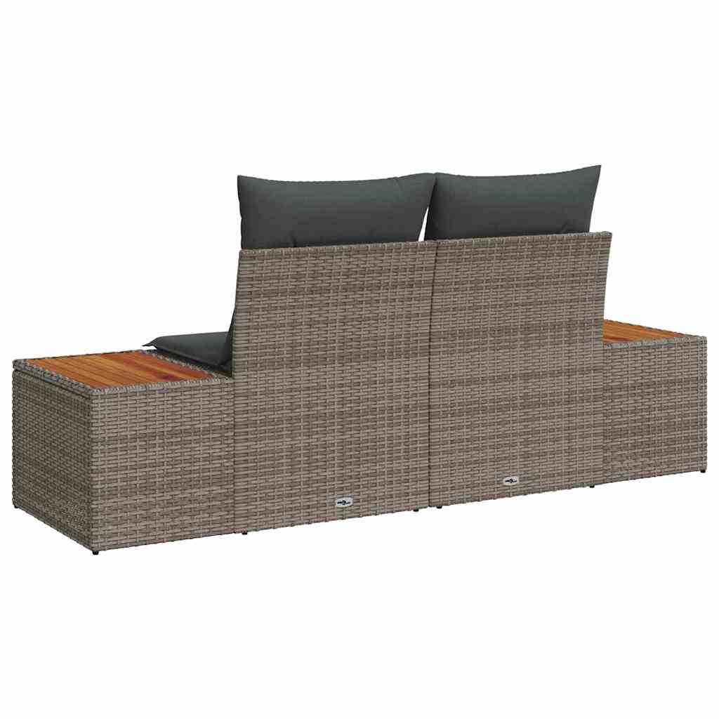 2-seater garden sofa with cushions grey poly rattan