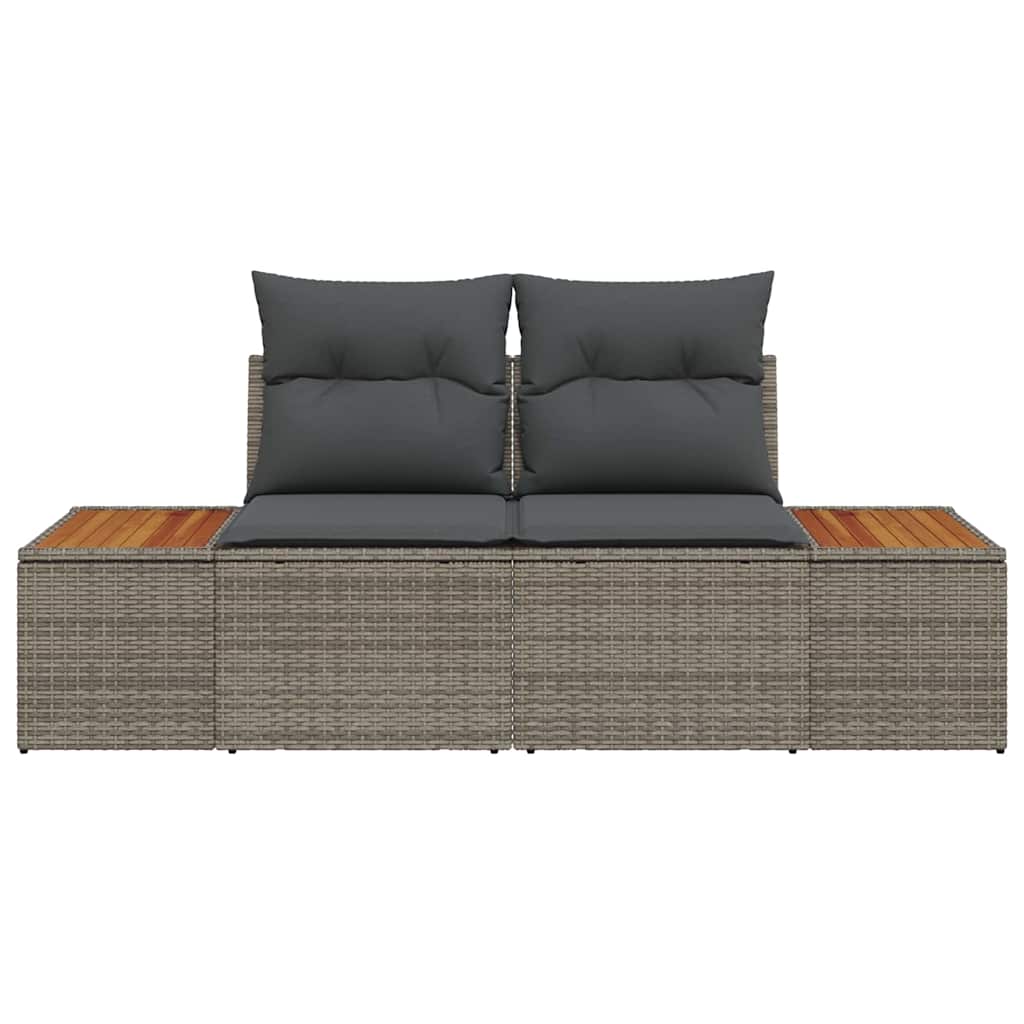 2-seater garden sofa with cushions grey poly rattan