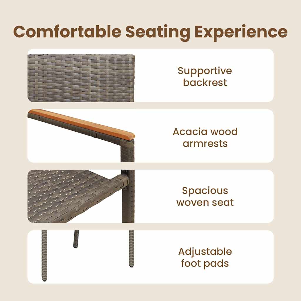 Garden lounge chairs, 2 pcs. grey poly rattan.