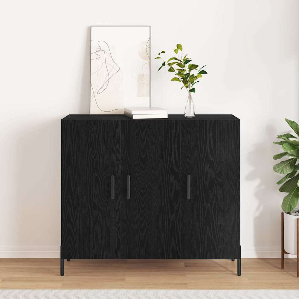 juodos ąžuolo komoda 90x34x80 cm pagaminta iš inžinerinės medienos
