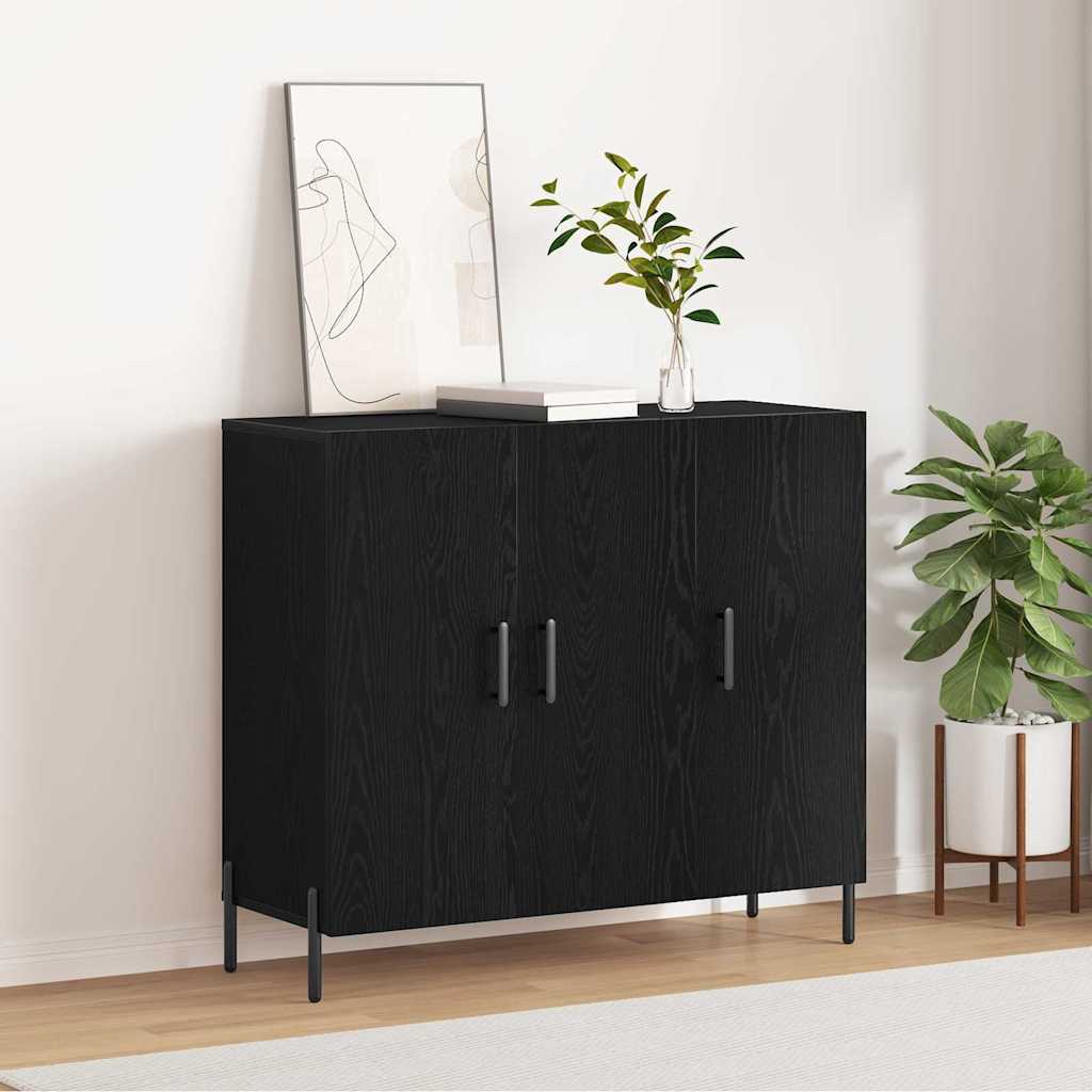 juodos ąžuolo komoda 90x34x80 cm pagaminta iš inžinerinės medienos