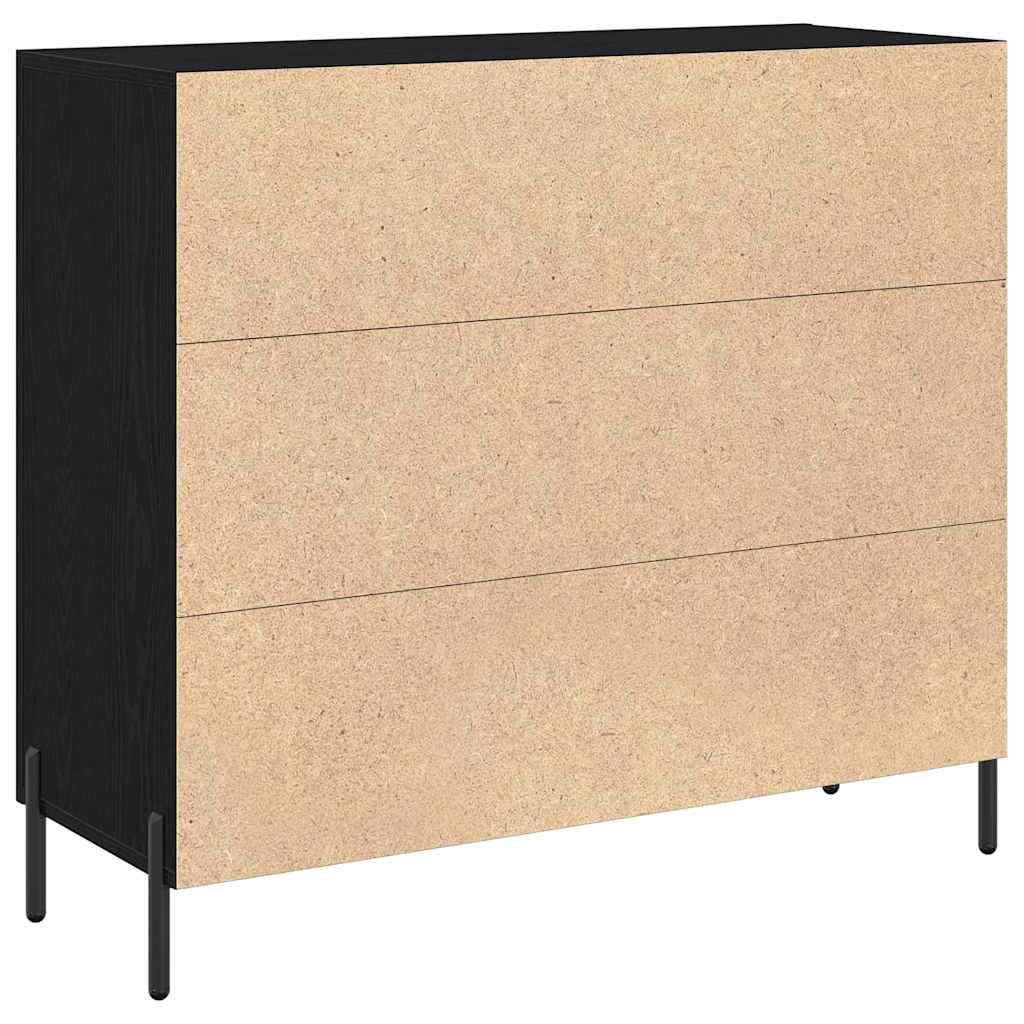 juodos ąžuolo komoda 90x34x80 cm pagaminta iš inžinerinės medienos