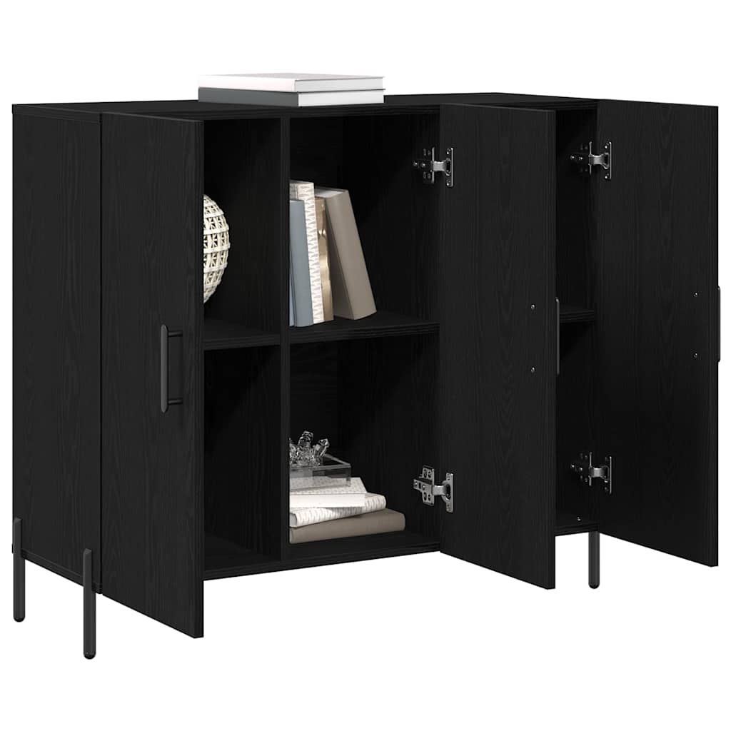 juodos ąžuolo komoda 90x34x80 cm pagaminta iš inžinerinės medienos