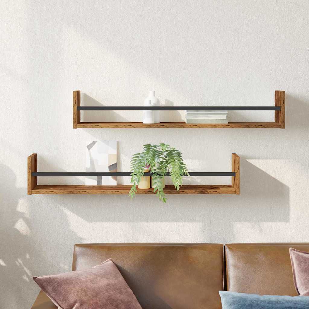 Sienas plaukts ar uzglabāšanas vietu 2 gab. Vecs koks 80 x 16 x 14 cm