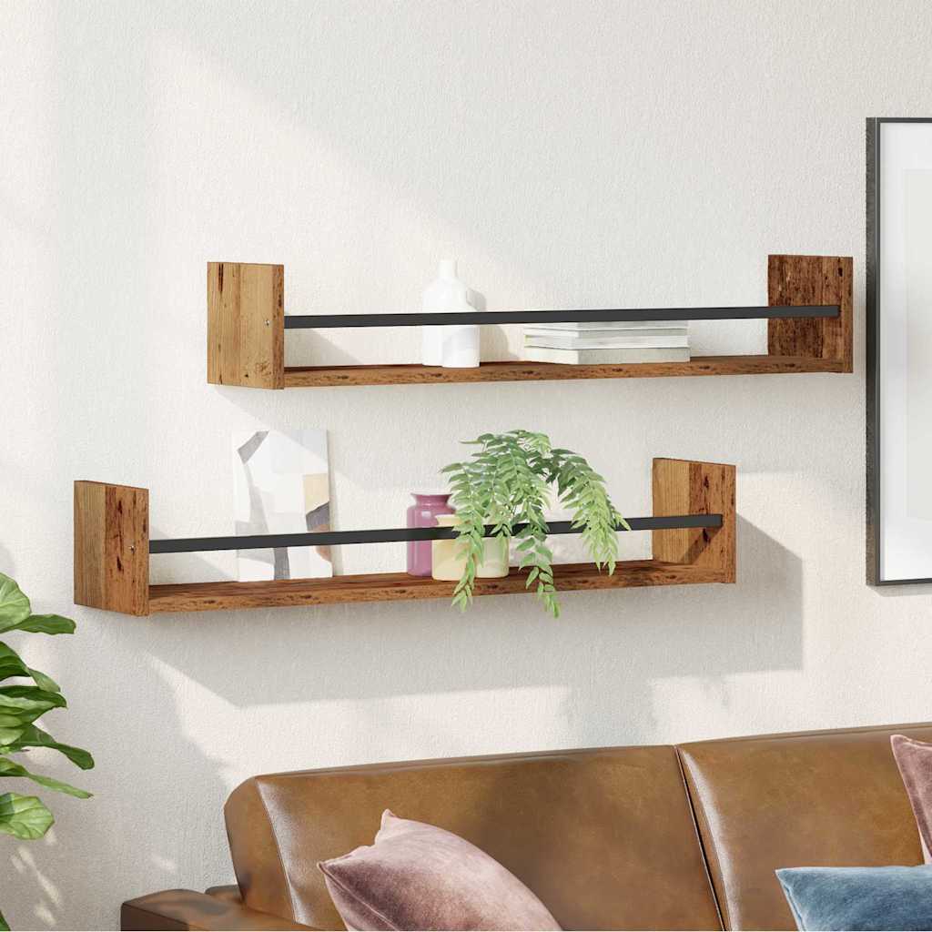 Sienas plaukts ar uzglabāšanas vietu 2 gab. Vecs koks 80 x 16 x 14 cm