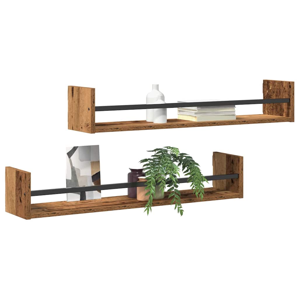 Sienas plaukts ar uzglabāšanas vietu 2 gab. Vecs koks 80 x 16 x 14 cm