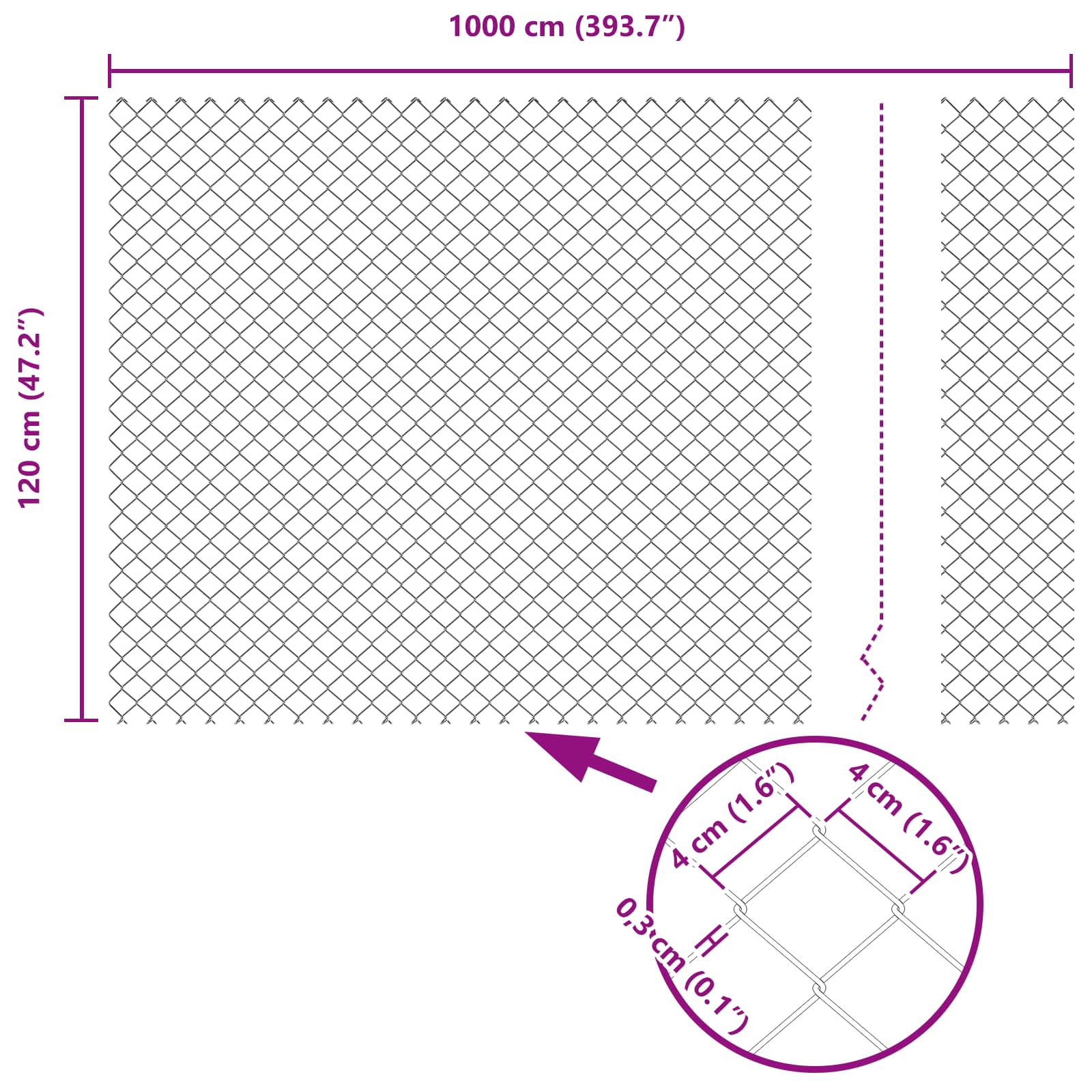Chain Link Fence Grey 10 x 1.2 m Steel