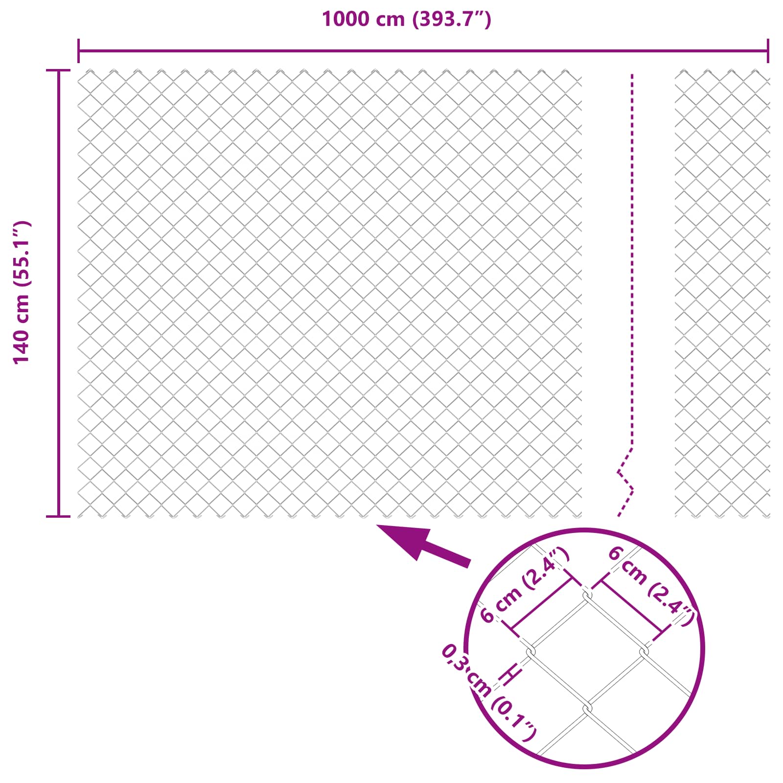 Chain Link Fence Grey 10 x 1.4 m Steel