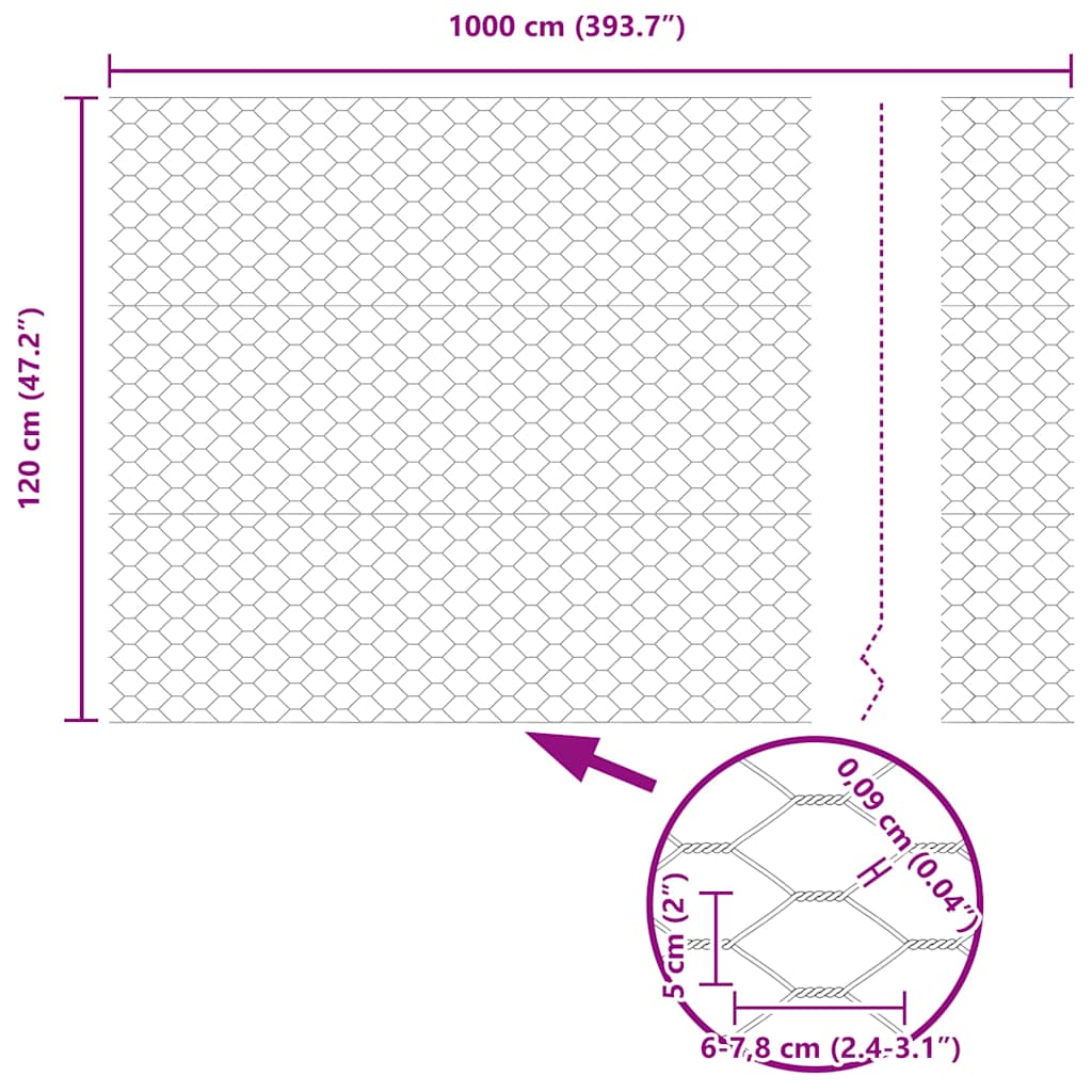 Sešstūra siets Pelēks 1.2 x 10 m Tērauds