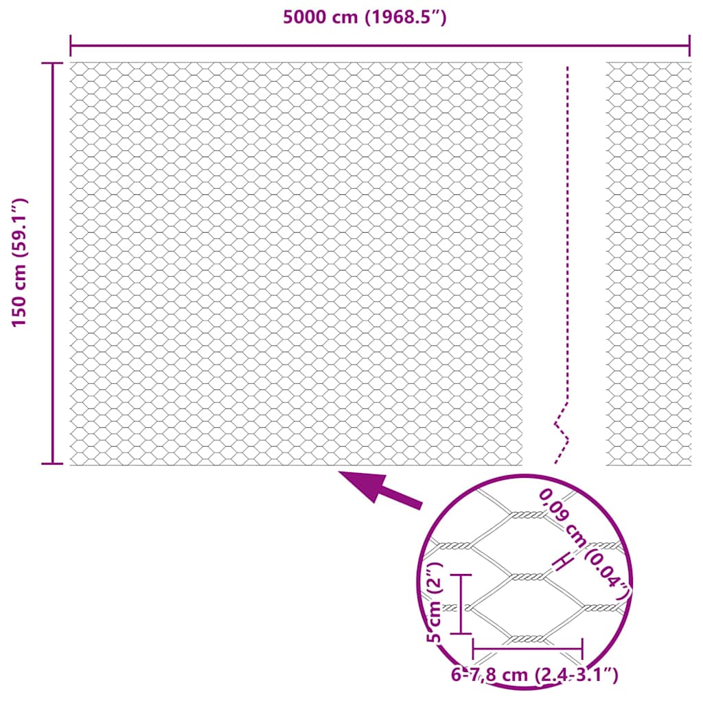 Šešiakampė tvora Pilka 1.5 x 50 m Plienas