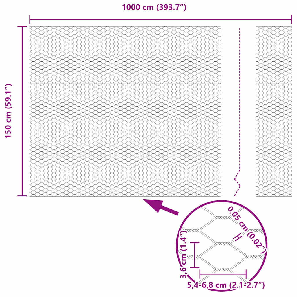 Heksagoninė tvora Sidabro 1,5 x 10 m Galvanizuotas plienas
