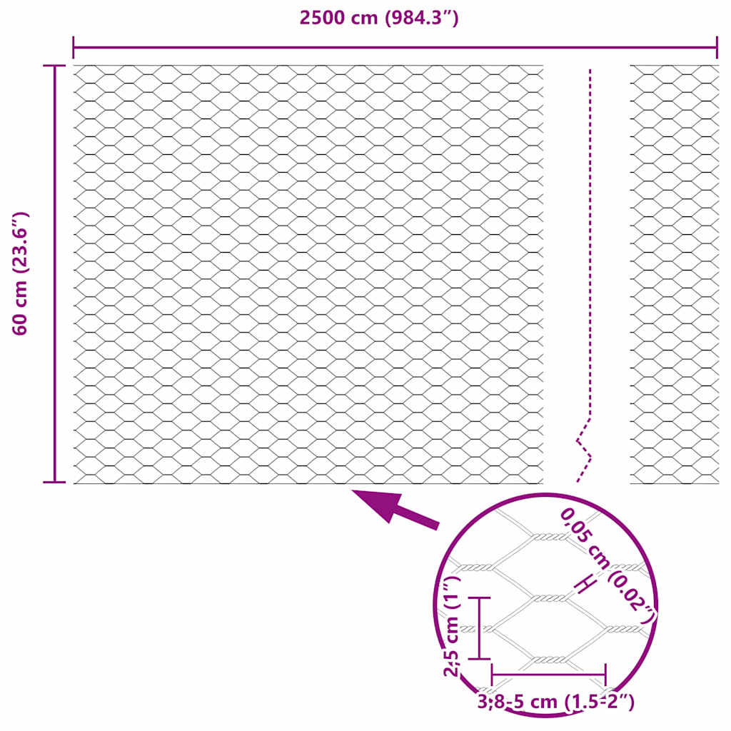 Heksagoninė tvora Sidabro 0.6 x 25 m Galvanizuotas plienas