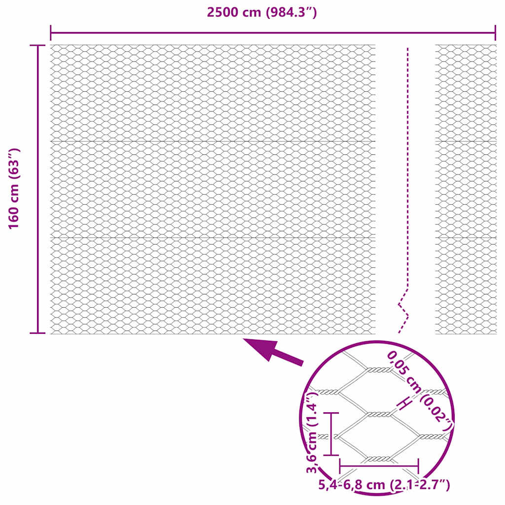 Heksagoninė tvora Sidabro 1,6 x 25 m Galvanizuotas plienas