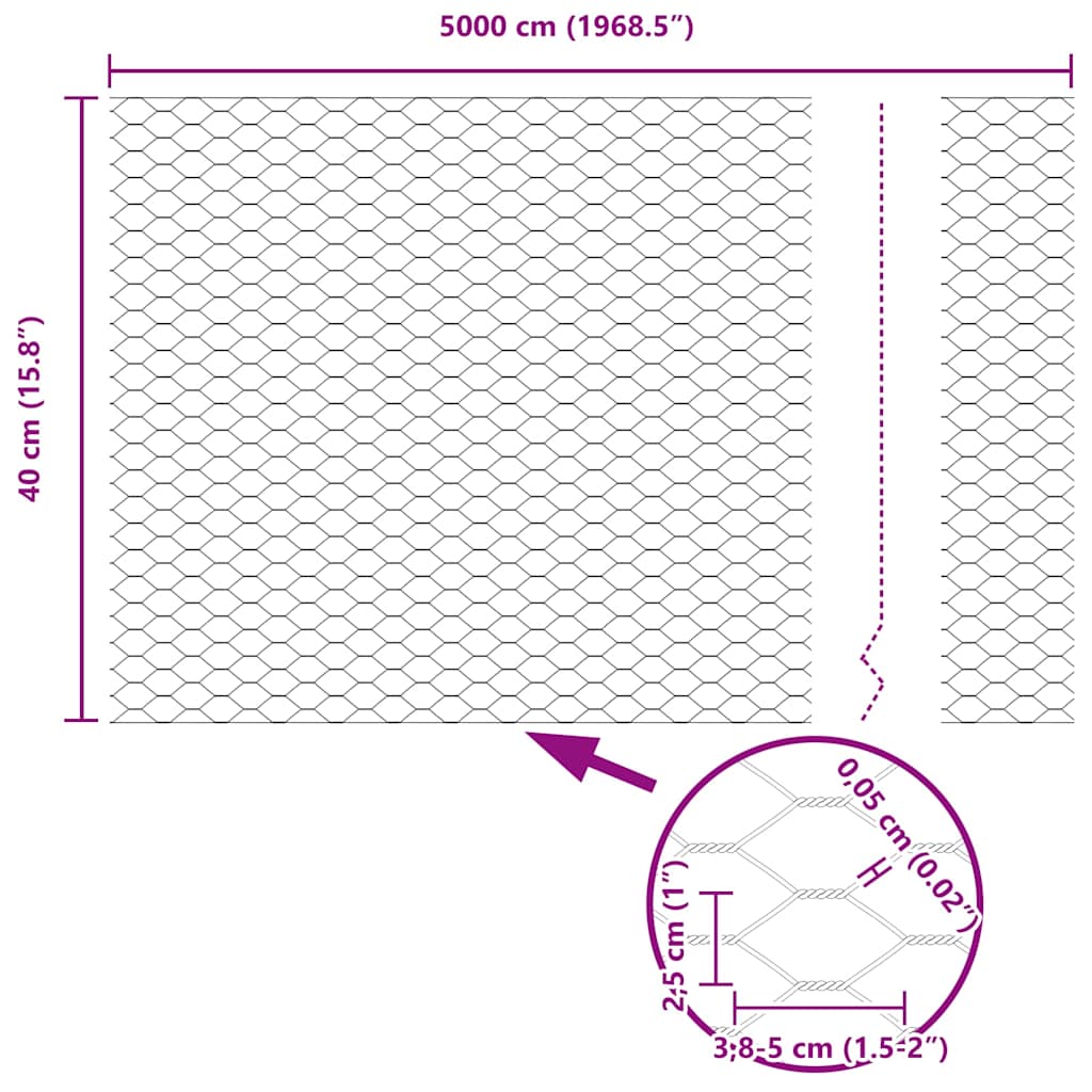 Hexagonal Wire Netting Silver 0.4 x 50 m Galvanized Steel