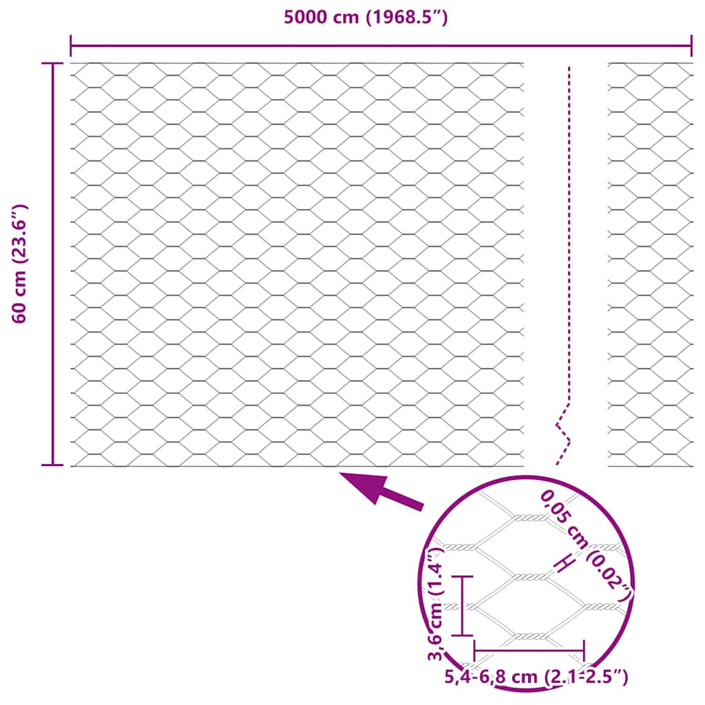 Heksagoninė tvora Sidabro 0,6 x 50 m Galvanizuotas plienas