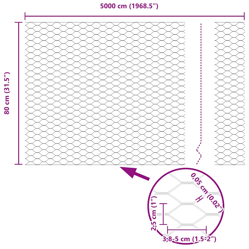 Hexagonal Wire Mesh Silver 0.8 x 50 m Galvanised Steel