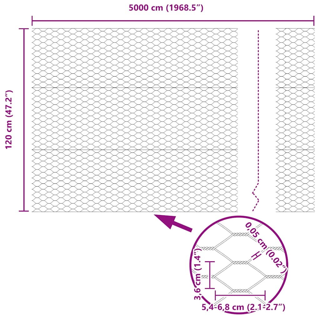 Heksagoninė tvora Sidabro 1,2 x 50 m Galvanizuotas plienas