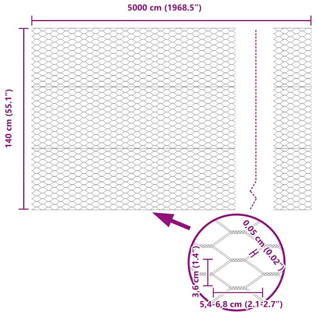 Sešstūru žogs Sudrabs 1,4 x 50 m Cinkots tērauds