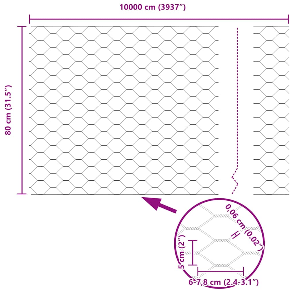 Hexagonal Wire Netting Silver 0.8 x 100 m Galvanized Steel