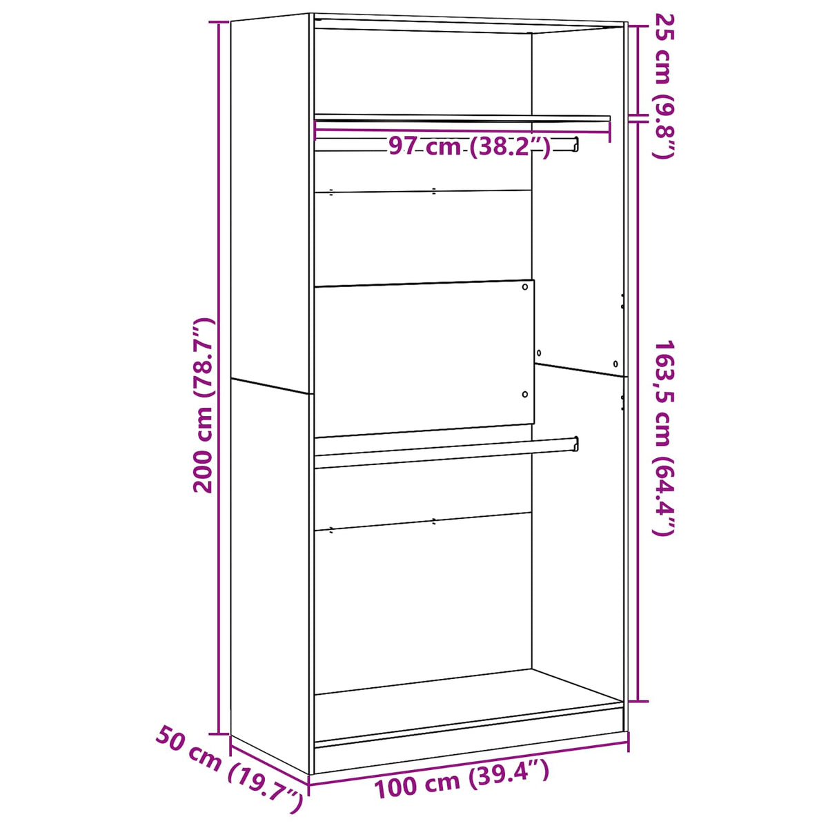 Black oak wardrobe - 100x50x200 cm