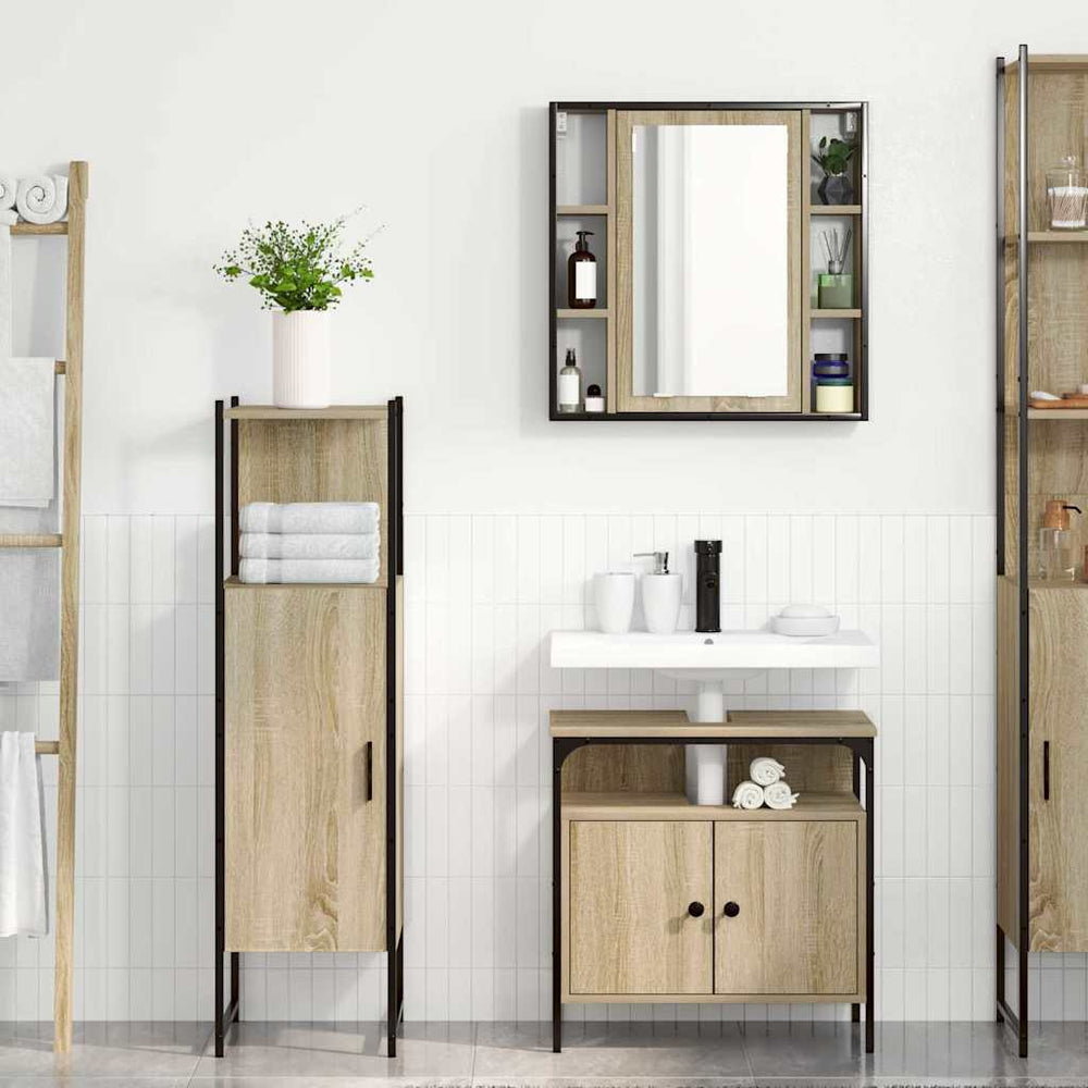 3-Piece Bathroom Furniture Set Light Oak Engineered Wood