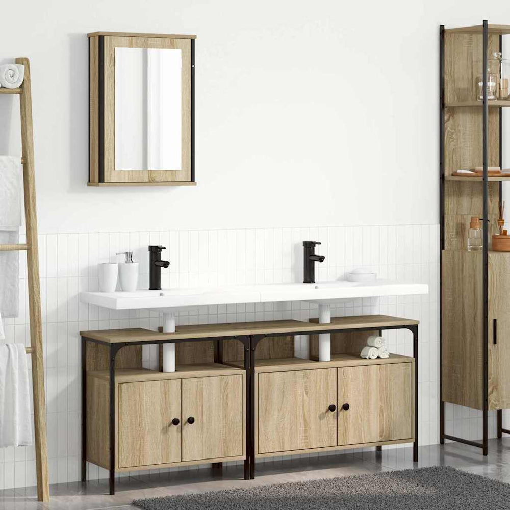 3-Part Bathroom Cabinet Sonoma Oak Engineered Wood