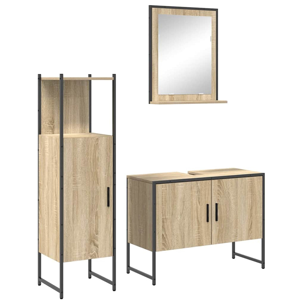 3-piece bathroom cabinet set in Sonoma oak engineered wood
