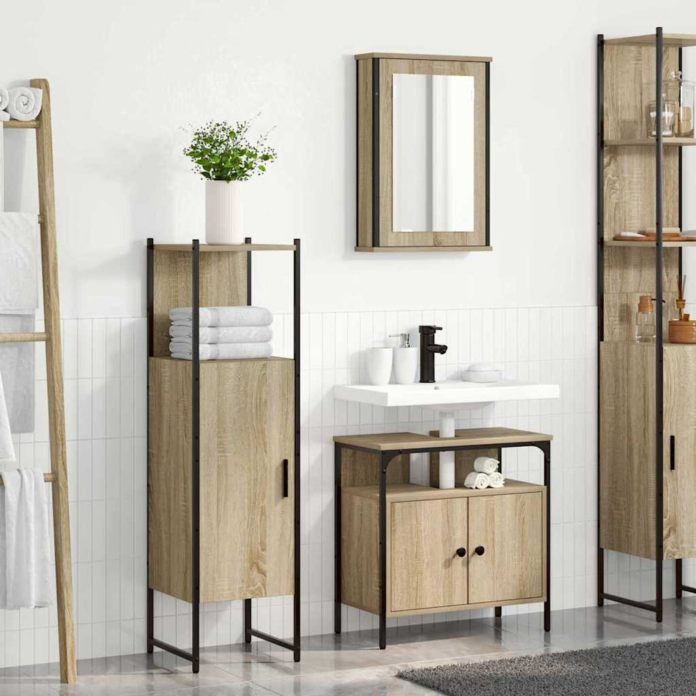 3-piece bathroom cabinet set Sonoma oak engineered wood