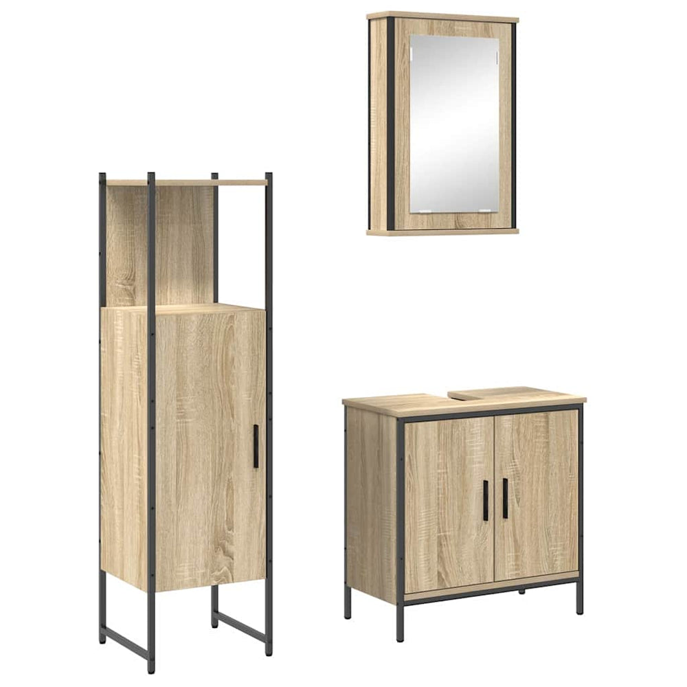 3-piece bathroom furniture set made of oak engineered wood