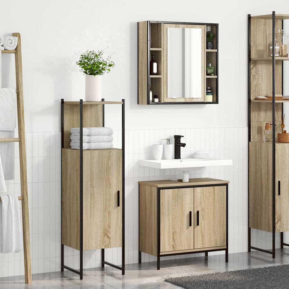 3-Piece Bathroom Furniture Set Sonoma Oak Engineered Wood