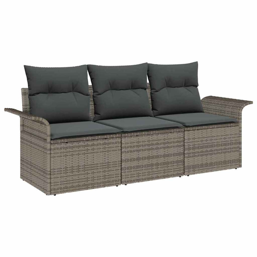 3 Piece Garden Sofa Set with Cushions, Grey Poly Rattan