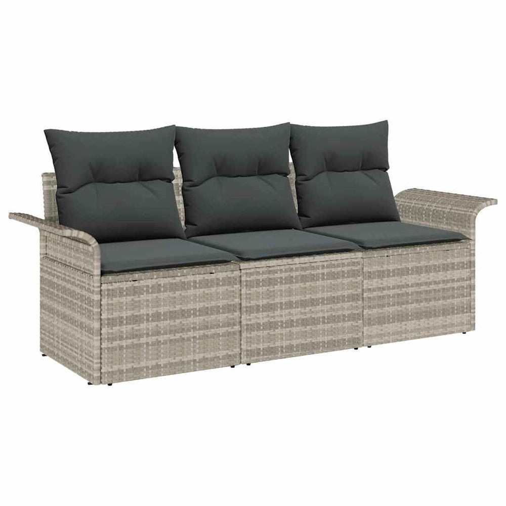 3-Piece Garden Sofa Set with Cushions, Light Grey PE Rattan