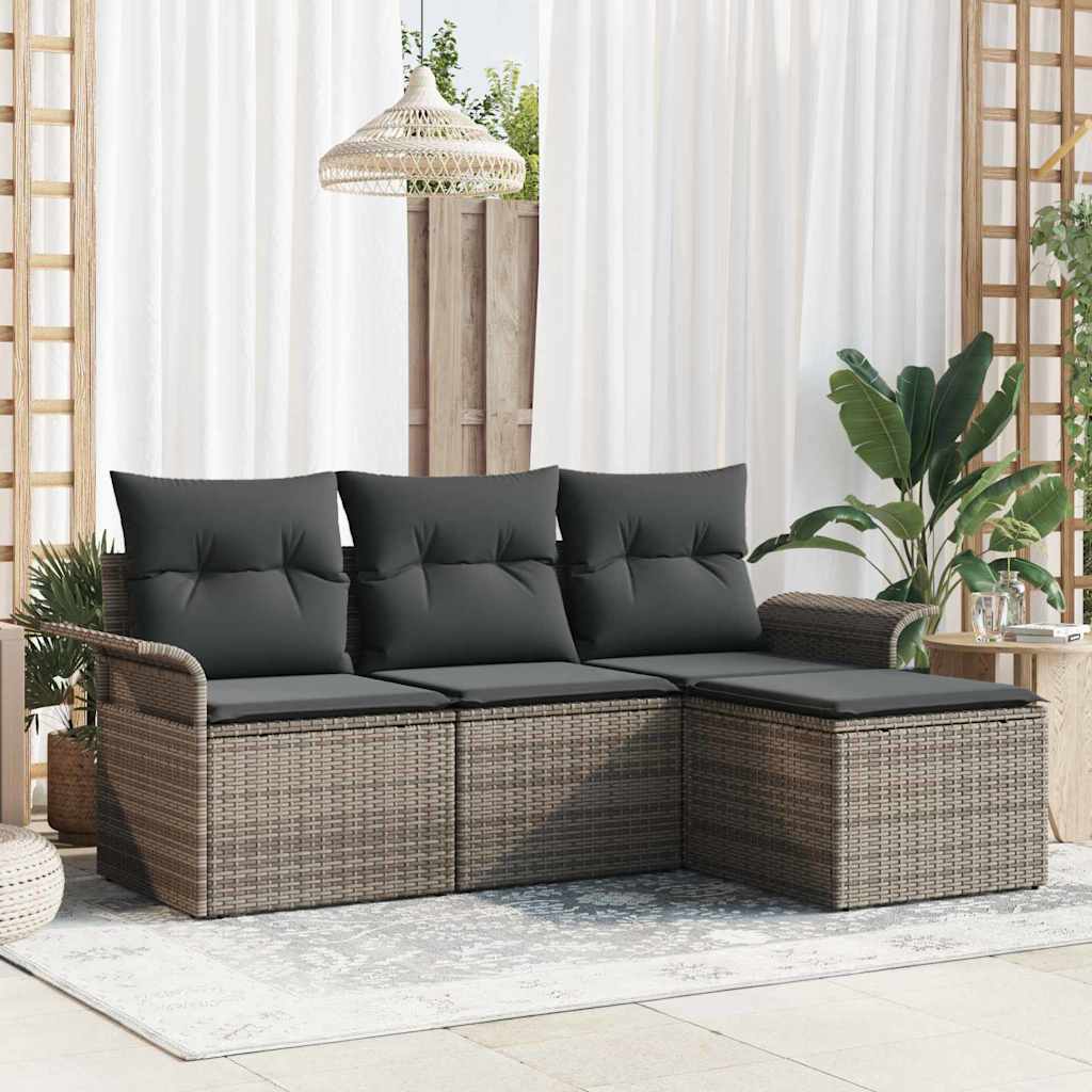 4-piece garden sofa set with cushions, grey
