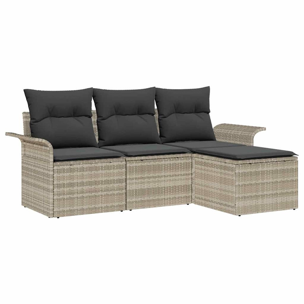 4-piece garden sofa set with cushions in light grey poly rattan