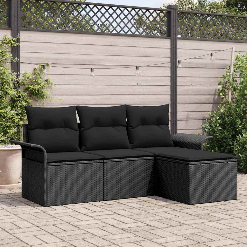 Sofos komplektas su pagalve 4 pcs Juoda poliratanas