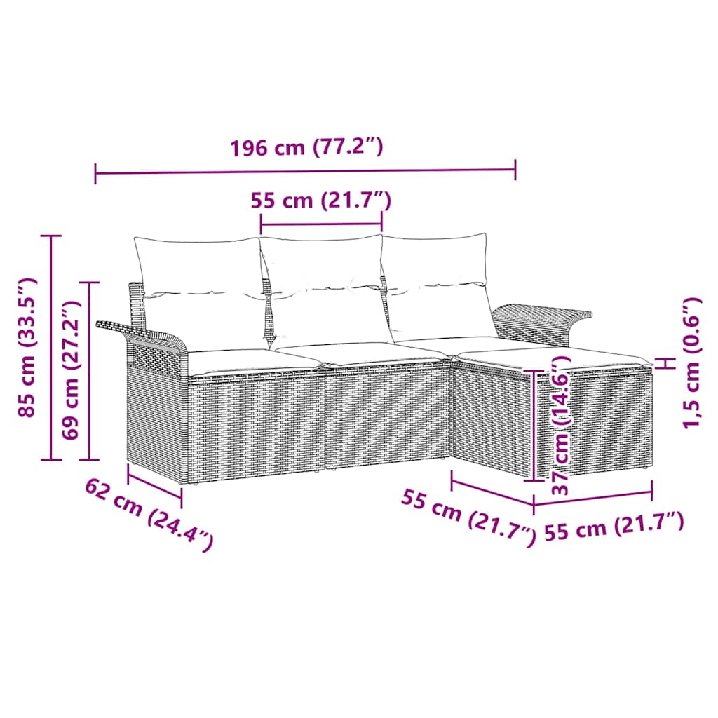 Sofos komplektas su pagalve 4 pcs Juoda poliratanas