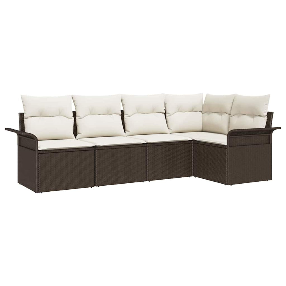 5-piece garden sofa set with brown poly rattan cushions.