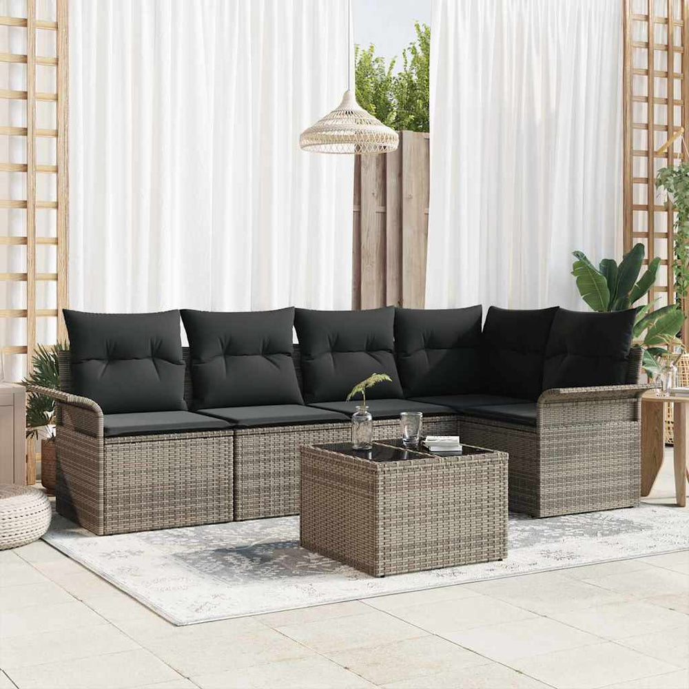 5 dalių sodo sofa su pagalvėlėm, juodos spalvos, pagaminta iš poli rattan.