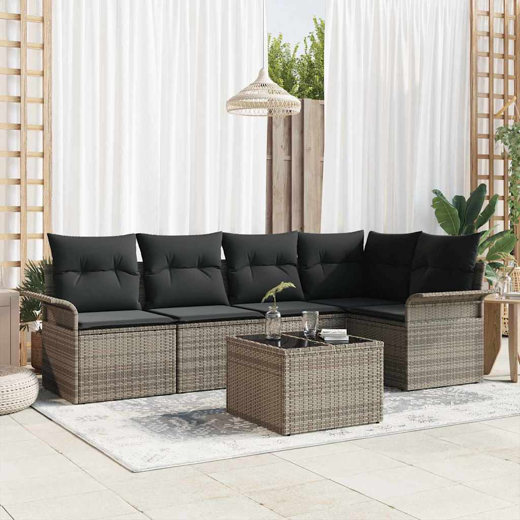 5 dalių sodo sofa su pagalvėlėm, juodos spalvos, pagaminta iš poli rattan.