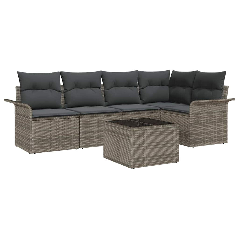 5 dalių sodo sofa su pagalvėlėm, juodos spalvos, pagaminta iš poli rattan.