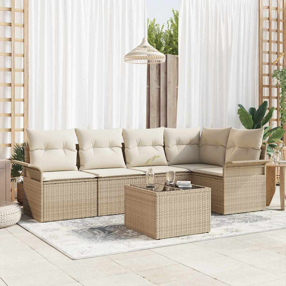 6 dalių sodo sofa su pagalvėlėm, ruda, poli ratanas