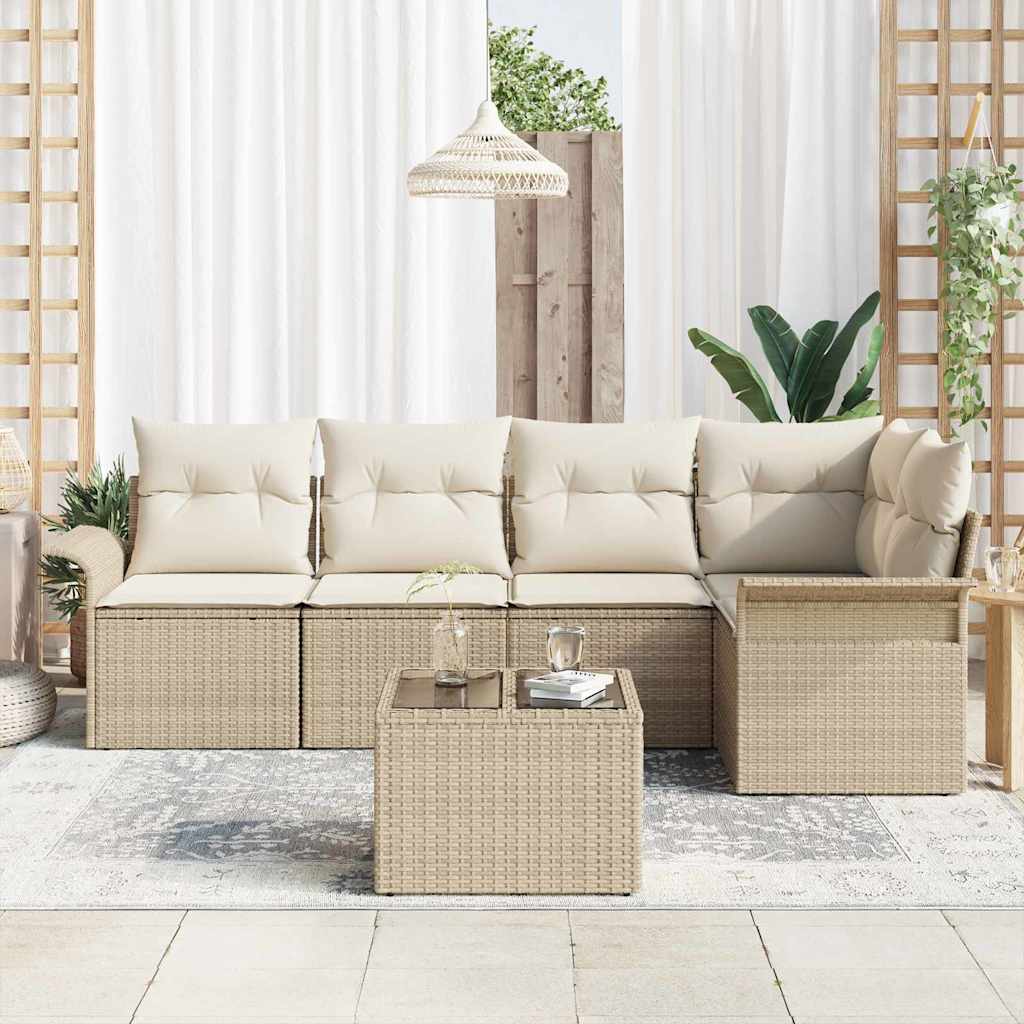 6 dalių sodo sofa su pagalvėlėm, ruda, poli ratanas