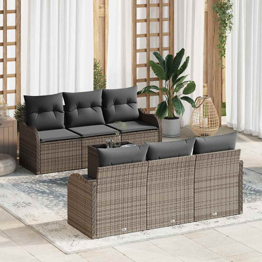 7 Dalių Sodo Sofa Komplektas su Paguldais Pilka Poli Ratanas