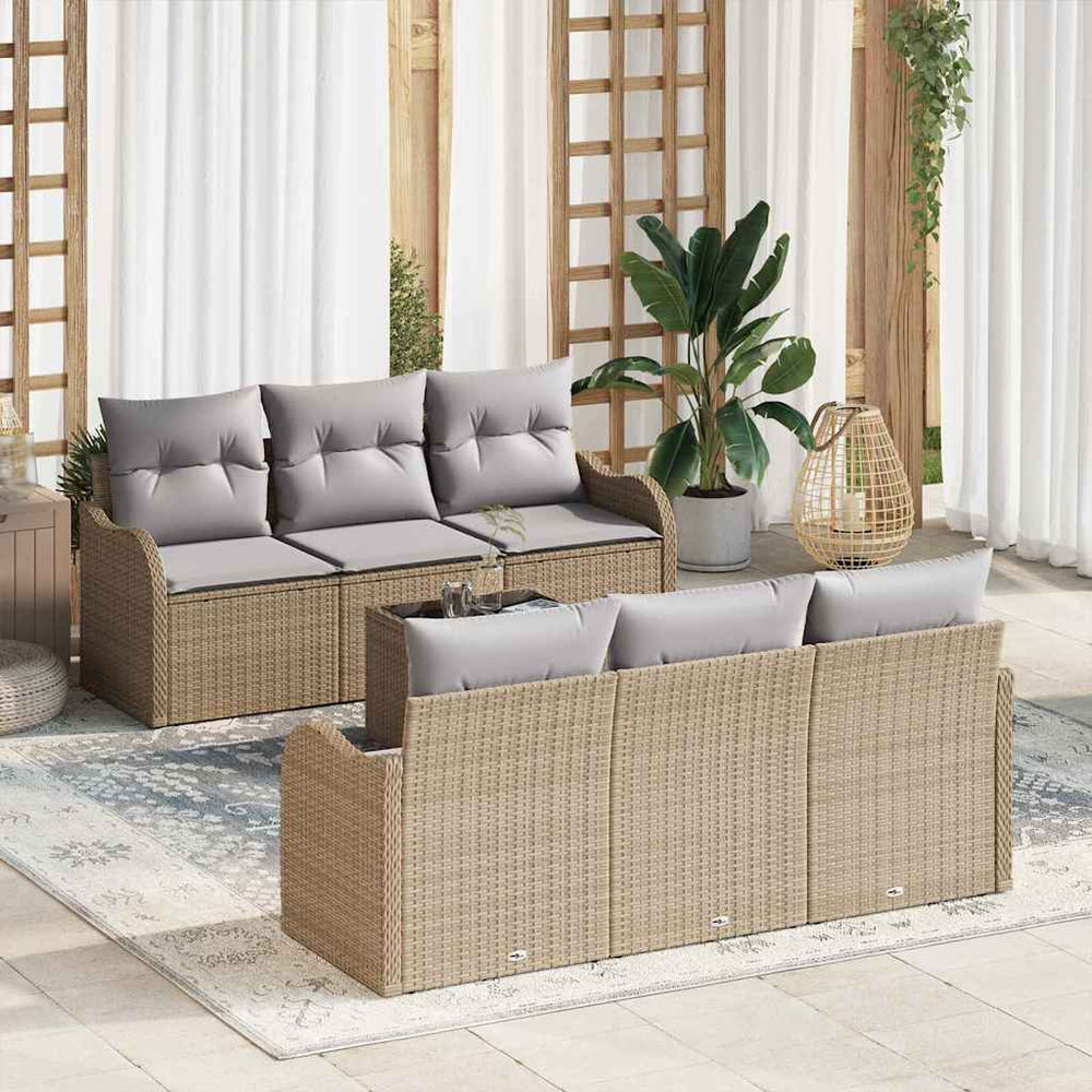 7 Dalių Sodo Sofa Komplektas su Pagalvėmis Smėlio Poli Ratanas