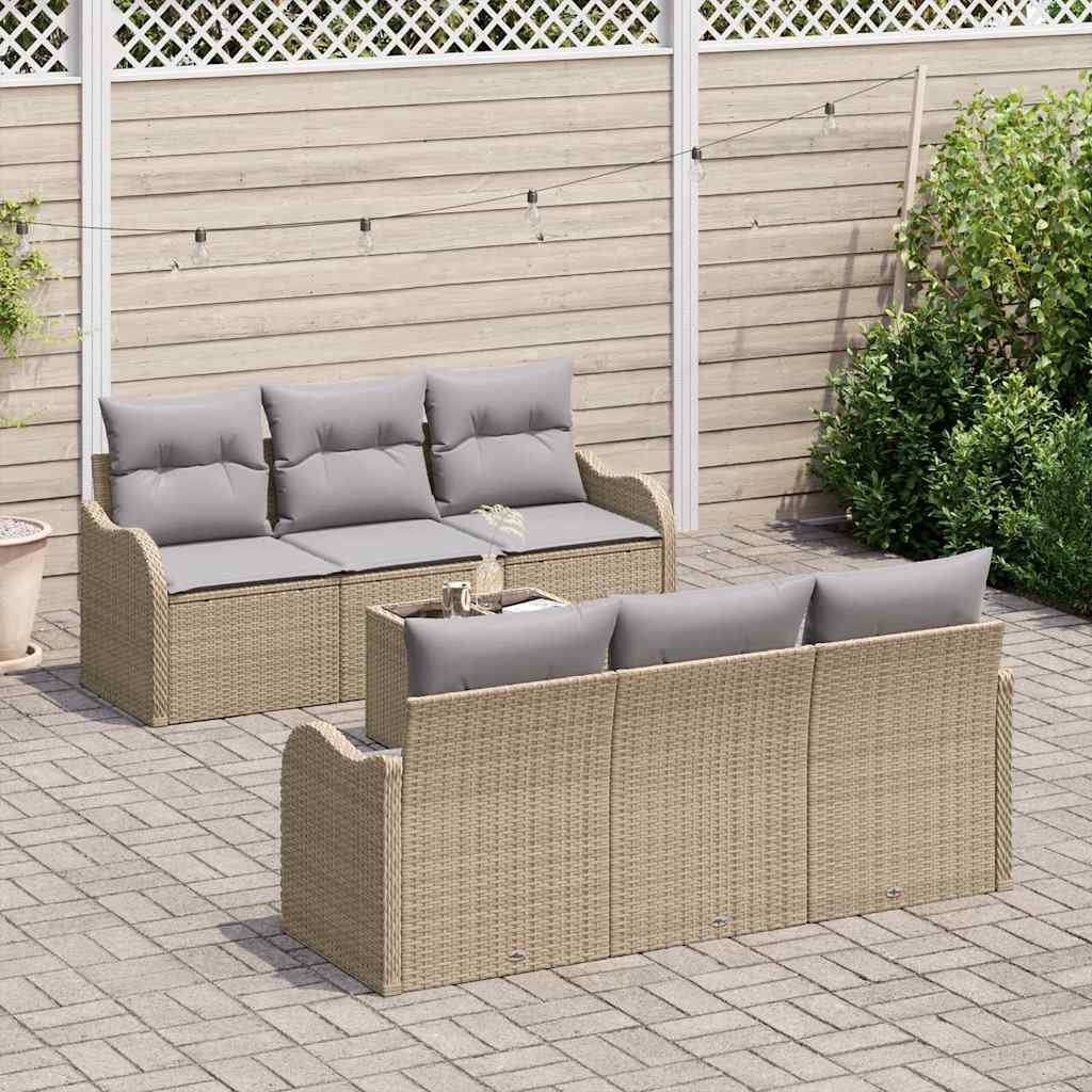 7 Dalių Sodo Sofa Komplektas su Pagalvėmis Smėlio Poli Ratanas