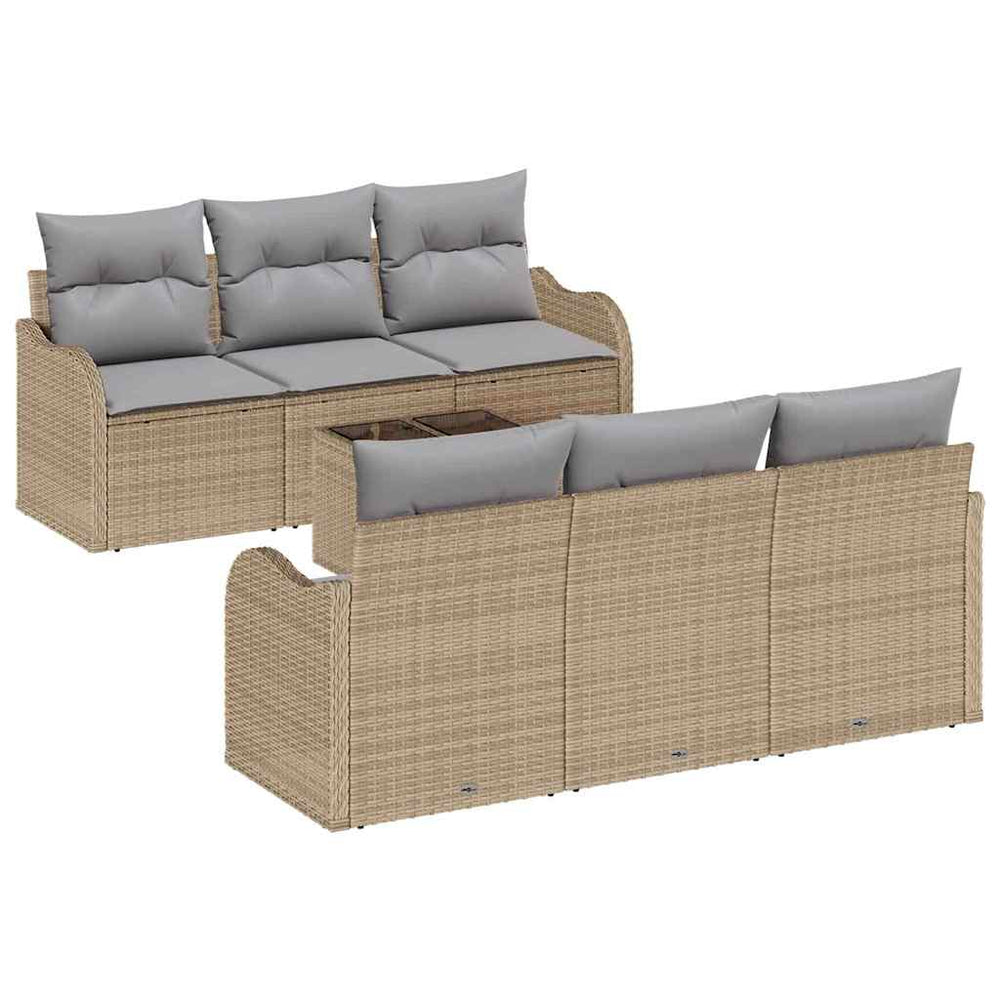 7 Dalių Sodo Sofa Komplektas su Pagalvėmis Smėlio Poli Ratanas