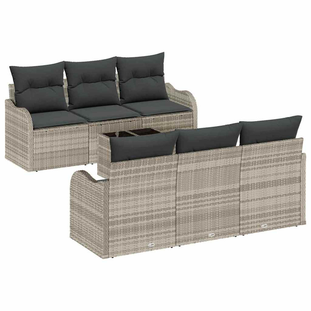 7-Piece Garden Sofa Set with Cushions Light Grey Poly Rattan