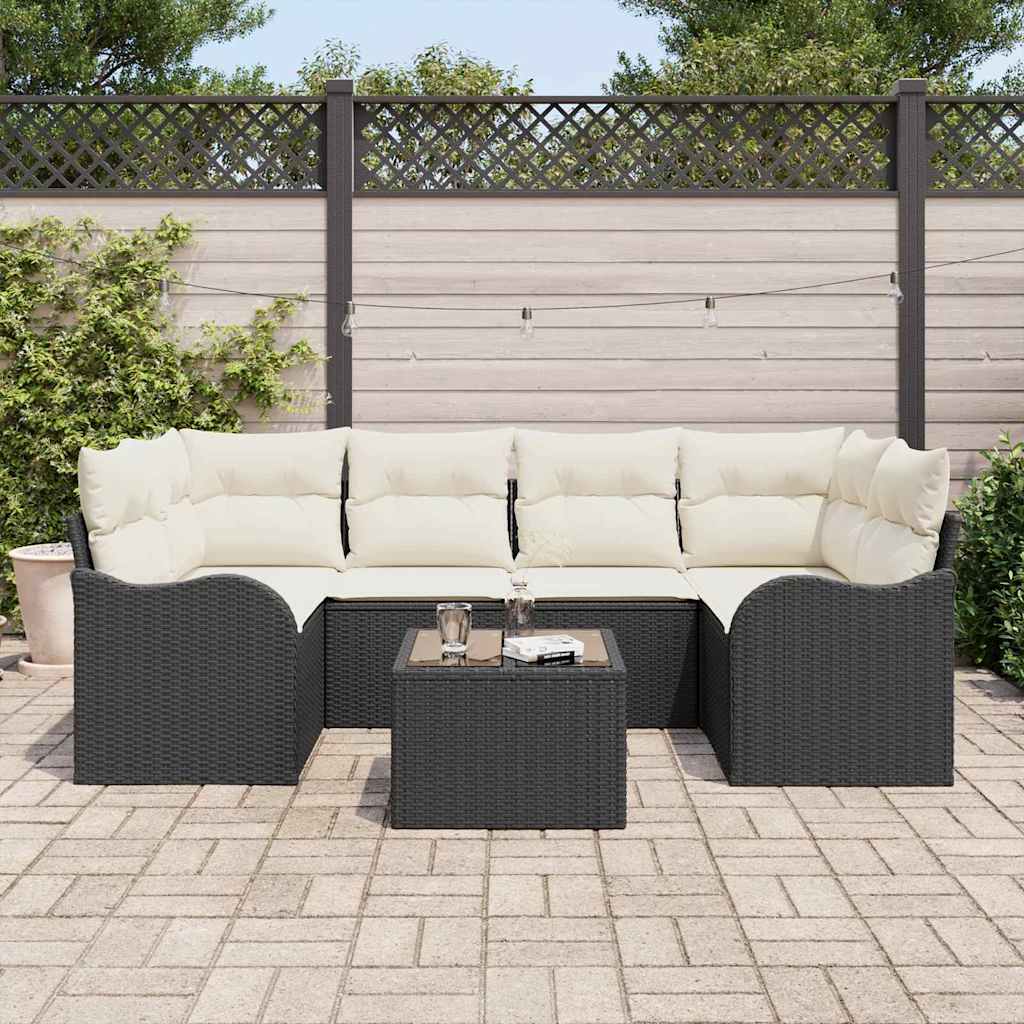 7 dalių sodo sofa rinkinys su pagalvėlėmis juodos poli ratanas
