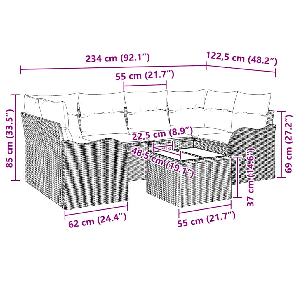 7 dalių sodo sofa rinkinys su pagalvėlėmis juodos poli ratanas