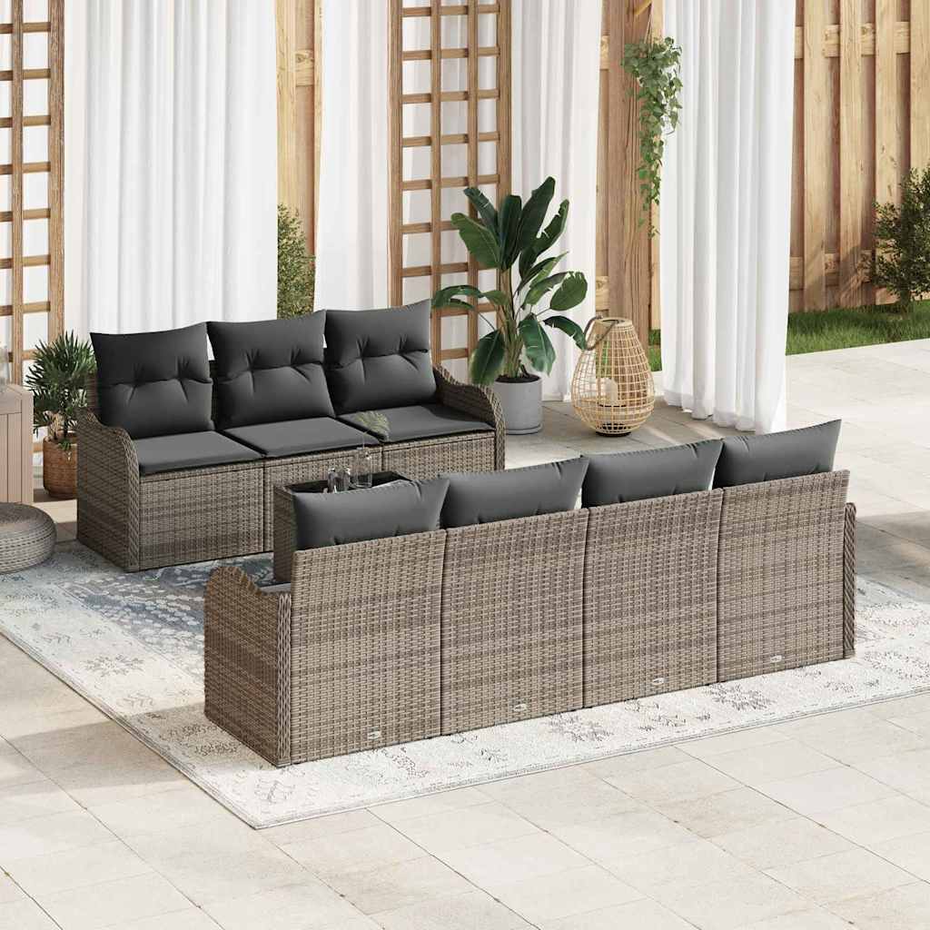 8 dalių sodo sofa rinkinys su pagalvėmis pilka poli ratanas